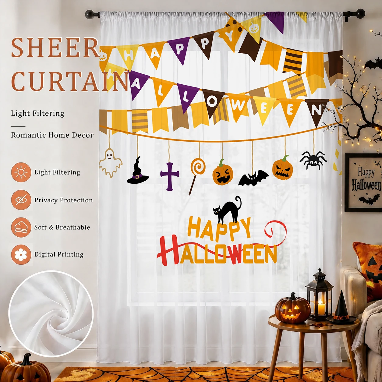 Curtain Sheer Voile - Tirai Tipis Festival Halloween, Voile Privasi