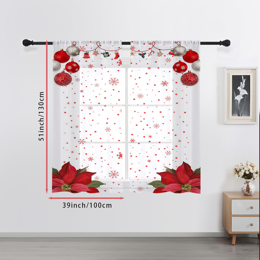 Curtain Sheer Voile - 2PCS Tirai Transparan Motif Bola Natal