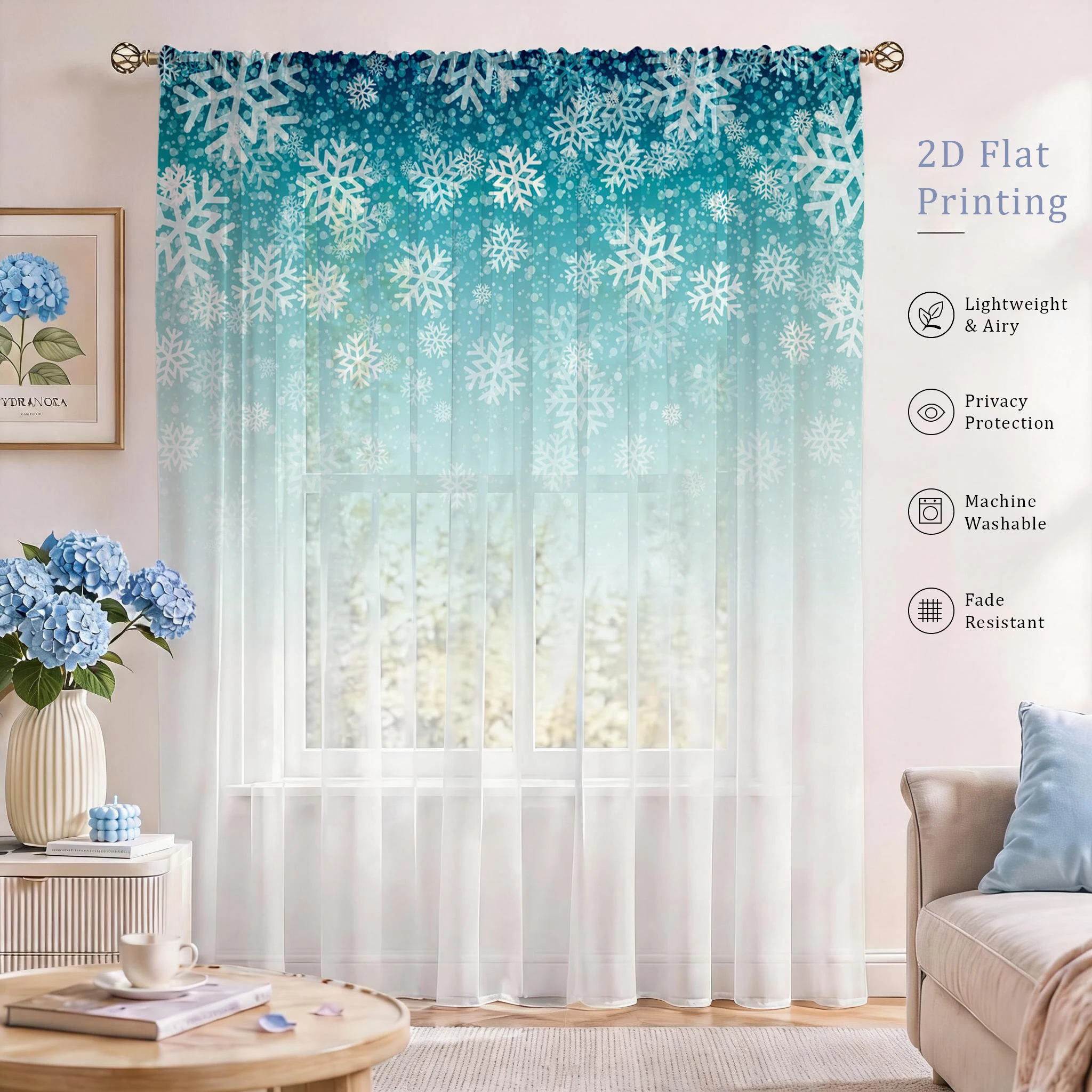 Curtain Sheer Voile - Tirai Transparan Gradasi Bunga, Voile Berkualitas