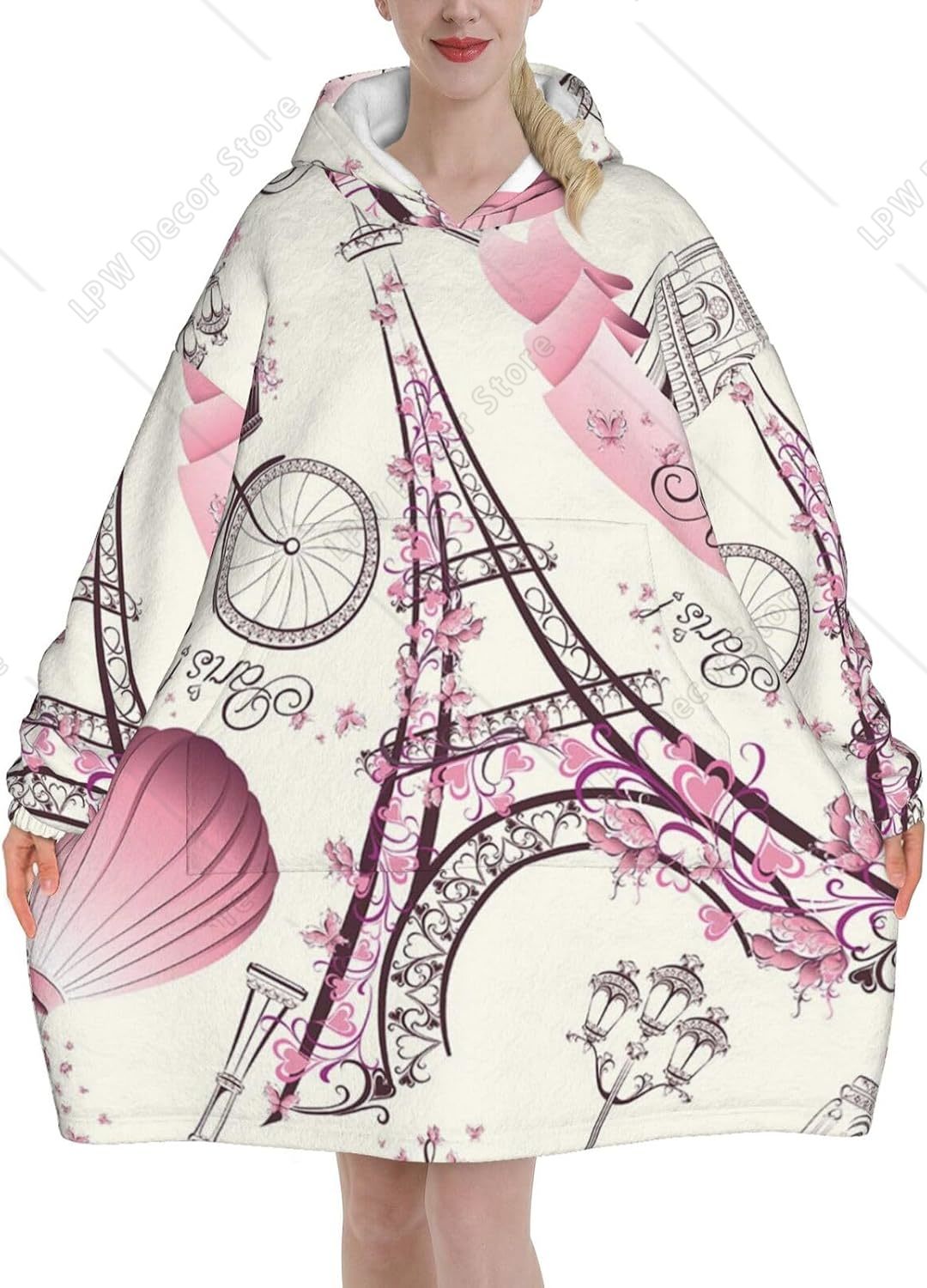 Home Textiles Paris - Hoodie Selimut Motif Bunga Menara Eiffel