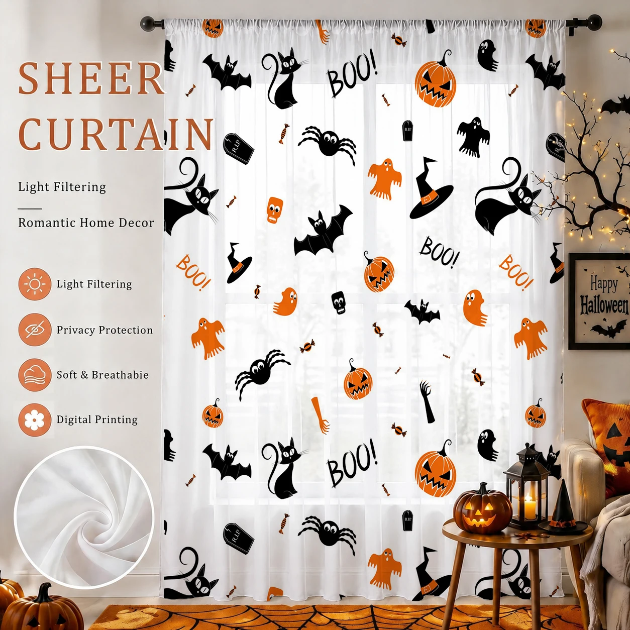 Curtain Sheer Voile - Tirai Tipis untuk Festival Halloween, Kualitas