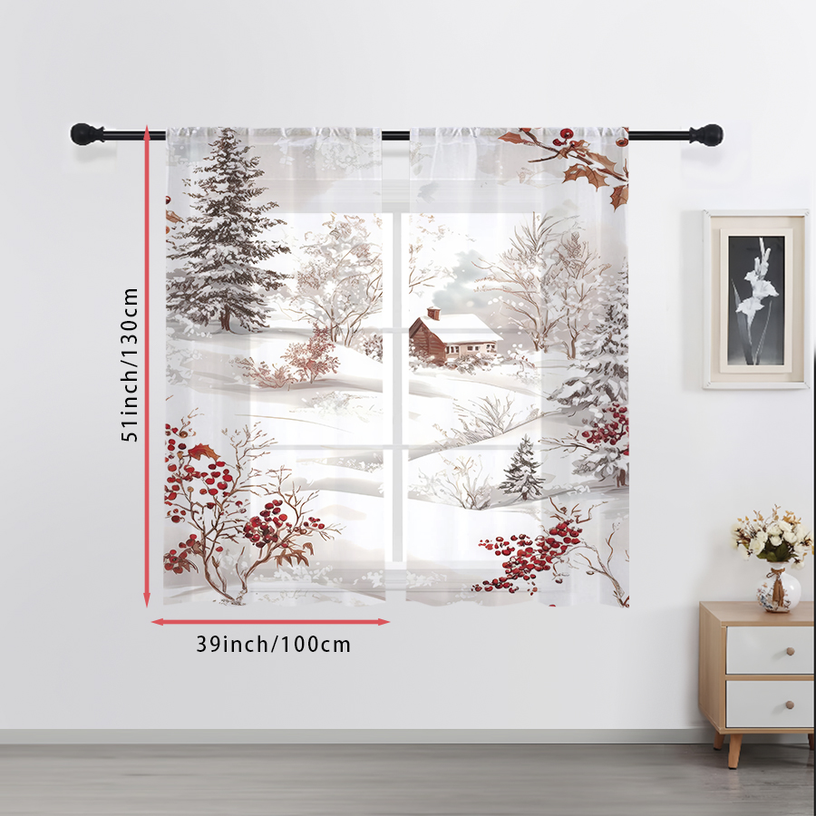 Curtain Sheer Voile - 2PCS Gorden Transparan Motif Desa Salju