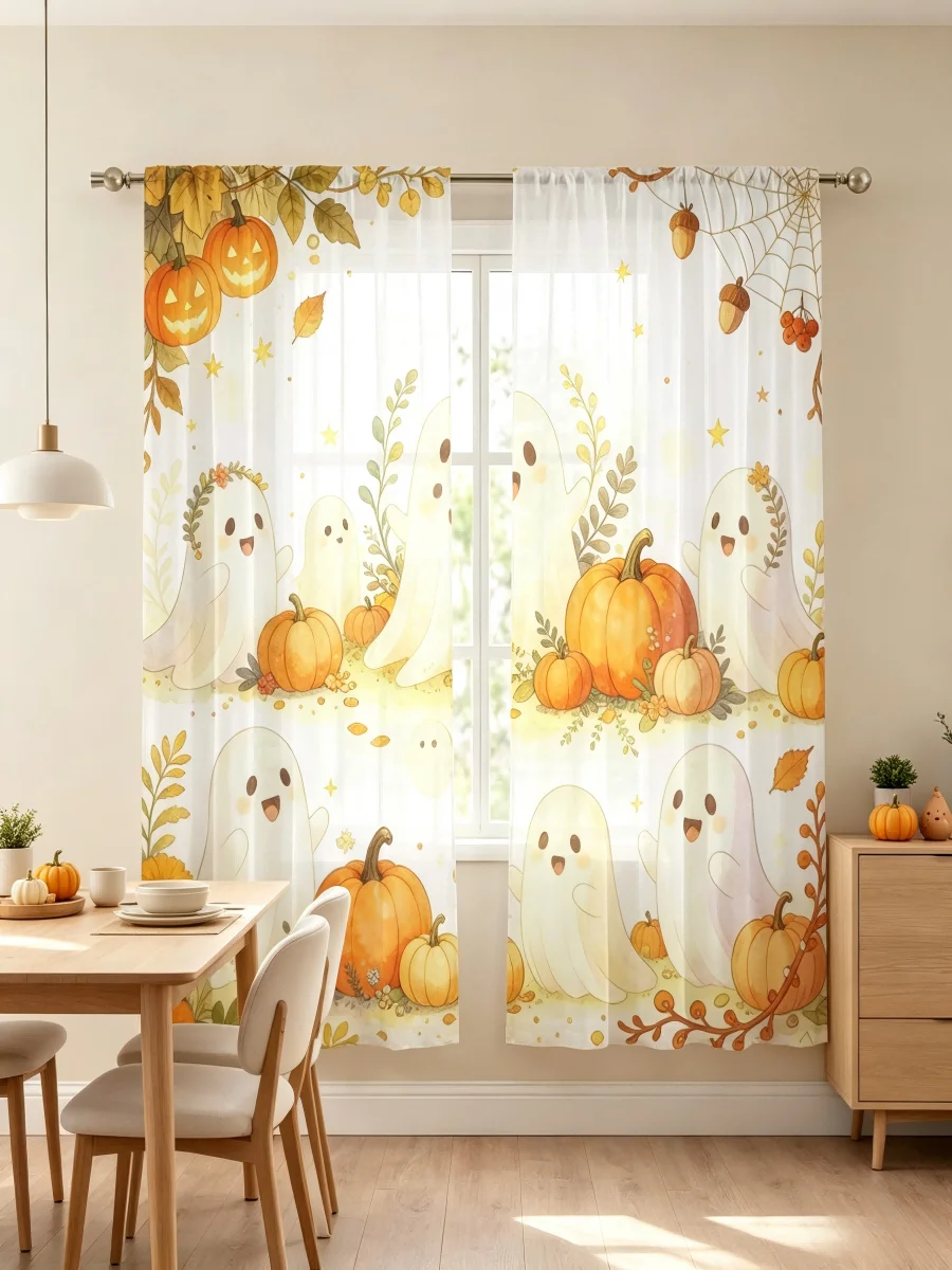 Curtain Sheer Voile - 2PCS Tirai Transparan Cetak Digital, Motif