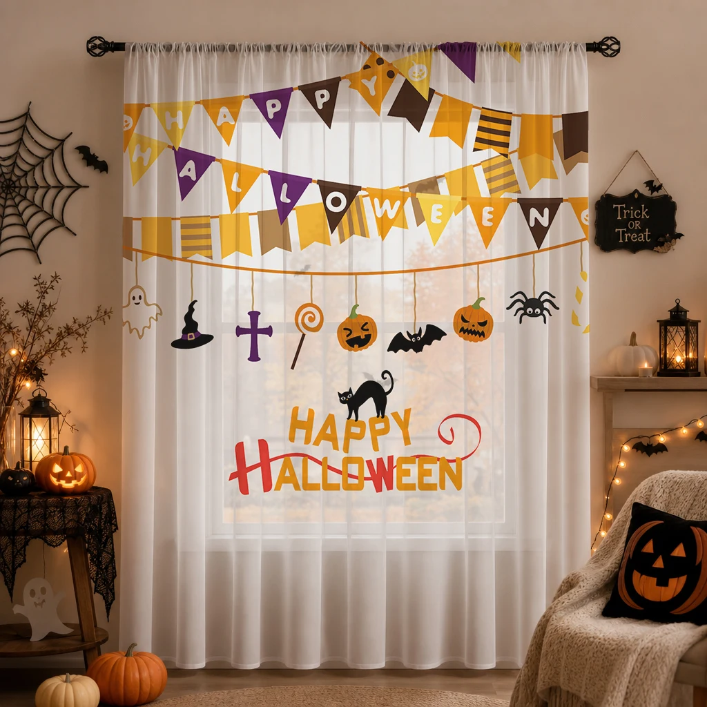 Tirai Tipis Festival Halloween - Curtain Sheer Voile ulasan dan harga