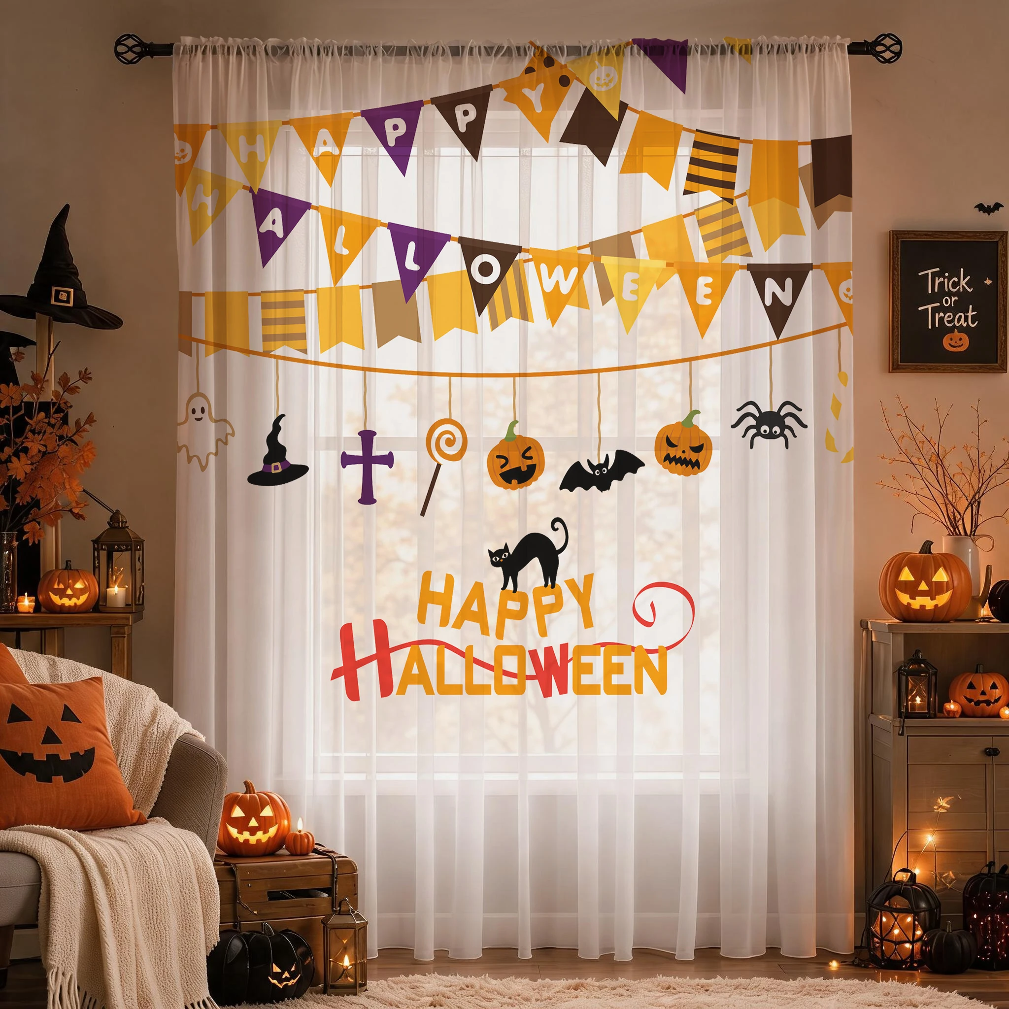 Tirai Tipis Festival Halloween - Curtain Sheer Voile ulasan dan harga