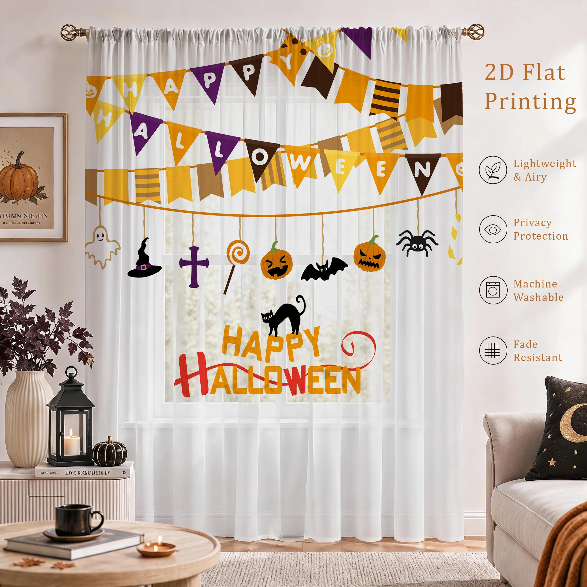 Tirai Tipis Festival Halloween - Curtain Sheer Voile ulasan dan harga