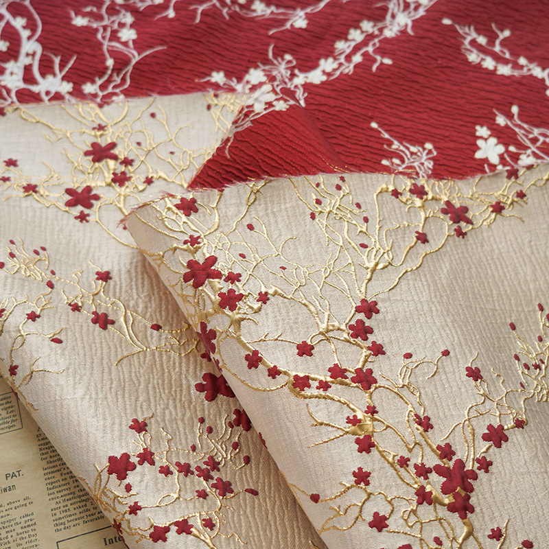 Kain Jacquard bunga Plum merah - Luxury Home Textiles Usa ulasan dan harga