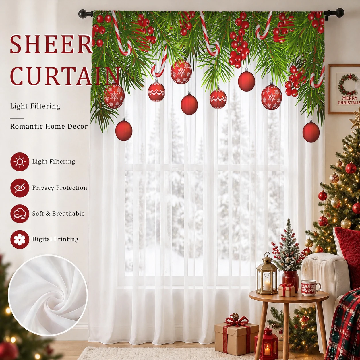 Tirai Transparan Gradien Natal - Curtain Sheer Voile ulasan dan harga
